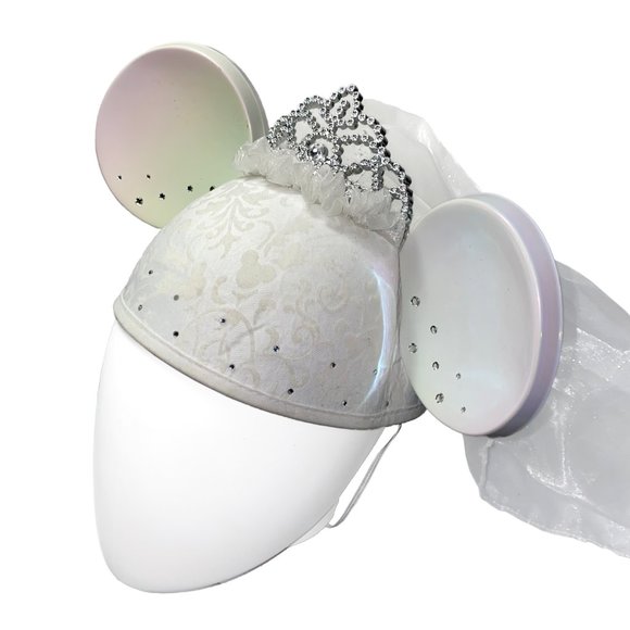 DISNEY Minnie Mouse Wedding Bride Veil Ears - OS White Costume Hat - Picture 1 of 5